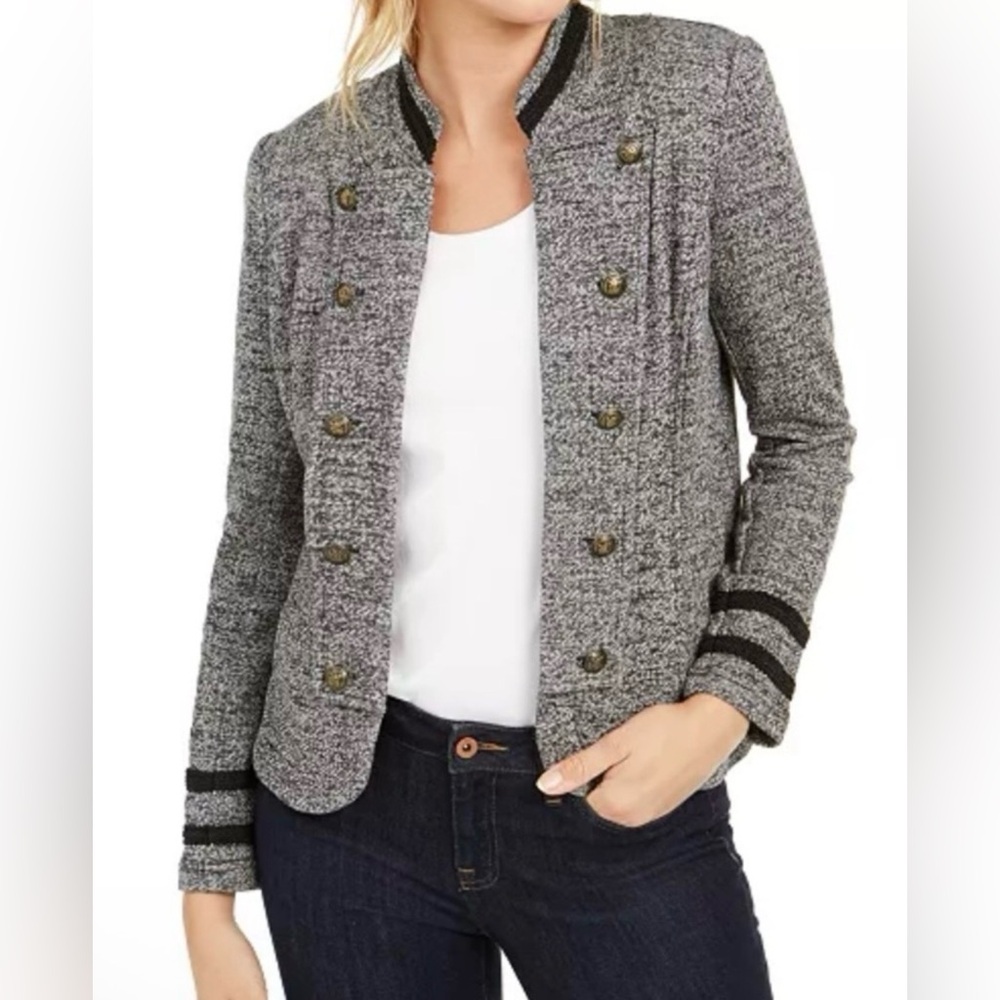 Tommy Hilfiger Women's Tweed Military Style Black and Gray Blazer